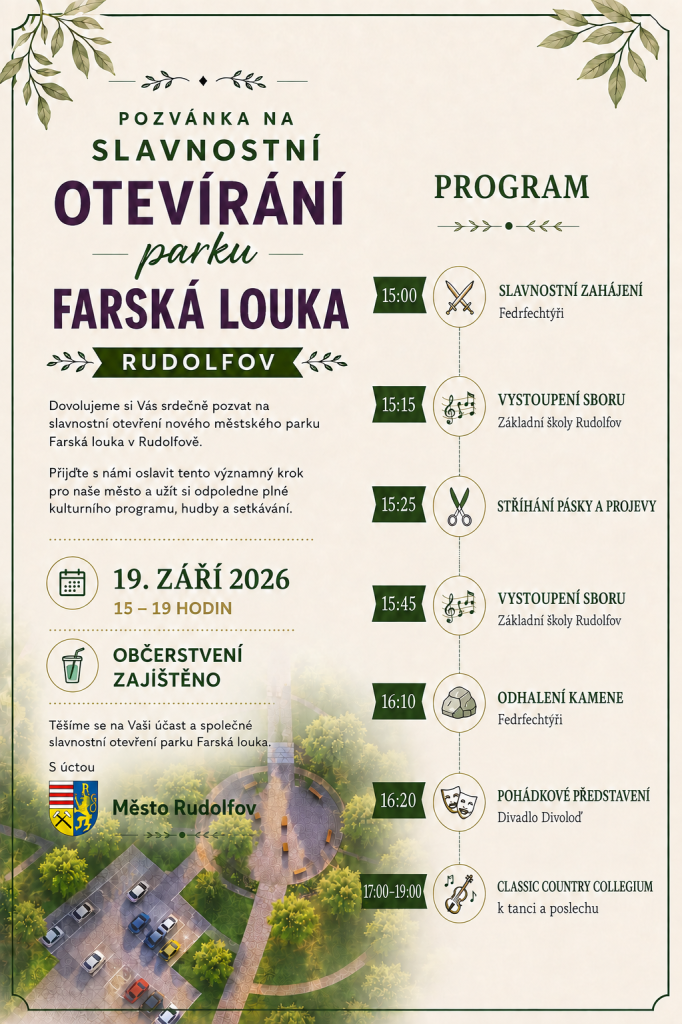 Pozvánka na otevírání parku Farská louka Rudolfov